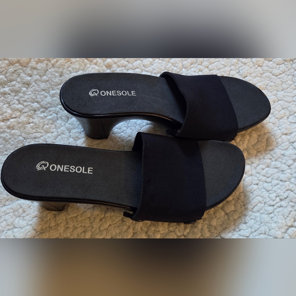 Onesole Black Interchangeable Heel Sandals Size 10‎ Made in USA Slip-On Comfort
